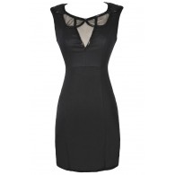 Black Embellished Neckline Designer Pencil Dress